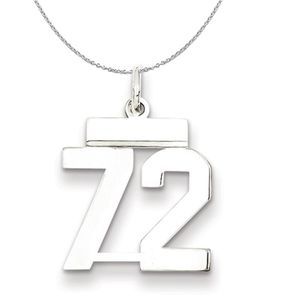 Silver, Athletic Collection, Small Polished Number 72 Necklace - 16 In